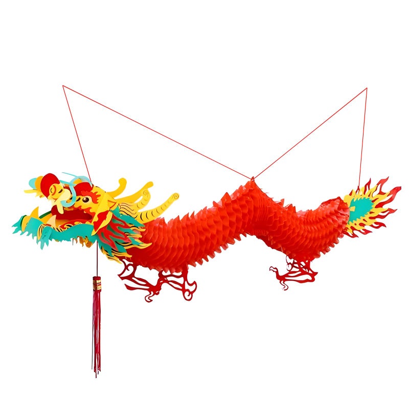 Luxtea 3D Chinese Paper Dragon Garland, Hanging Decoration for New Year Party Mid-Autumn Festival Spring Festival Ornaments (39 inch) - Image 1